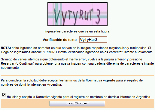 Confirmar la nueva registración